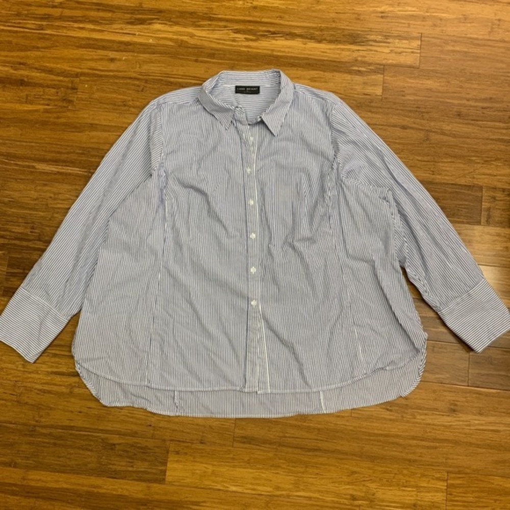 Lane Bryant‎ Top Womens 26 Blue White Striped Button Down Shirt Long Sleeve Plus